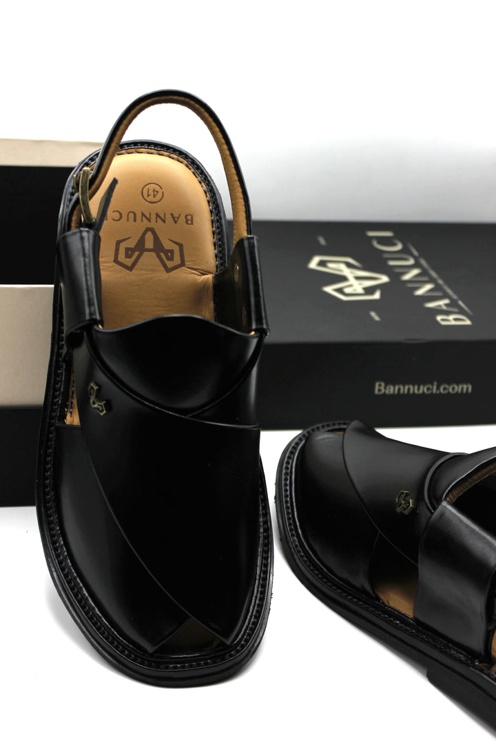 Luxury Round Shape Black Peshawari Chappal