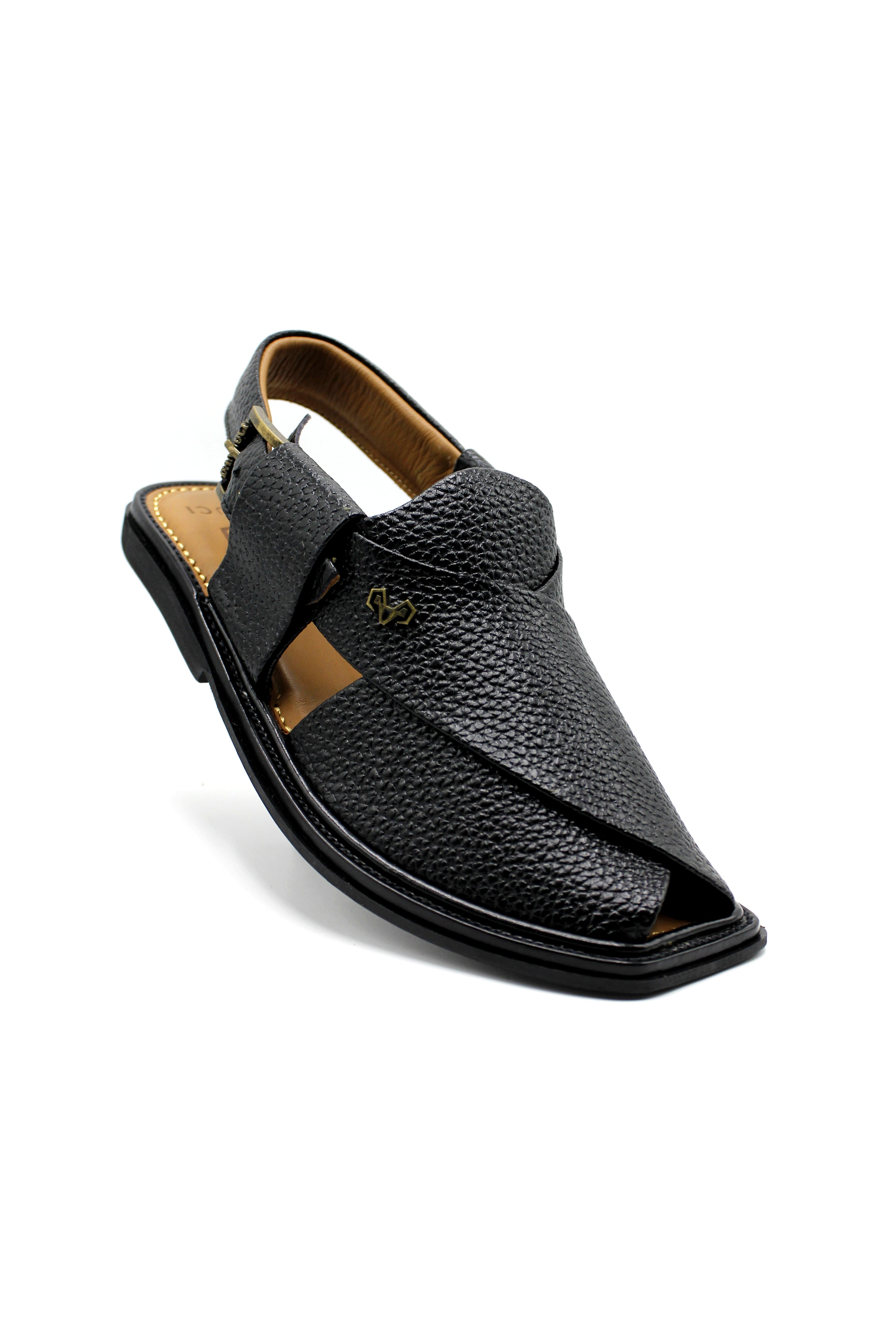 Luxury Traditional Black Granular Peshawari Chappal