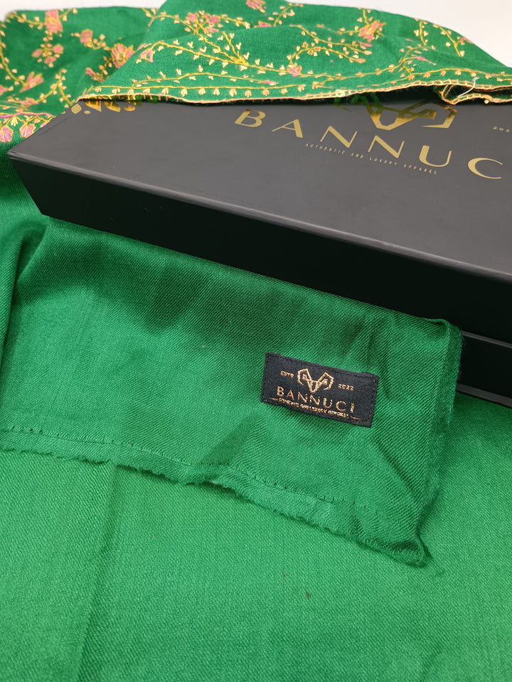 Premium Quality Green Hand Embroidered Pashmina Cashmere Stole