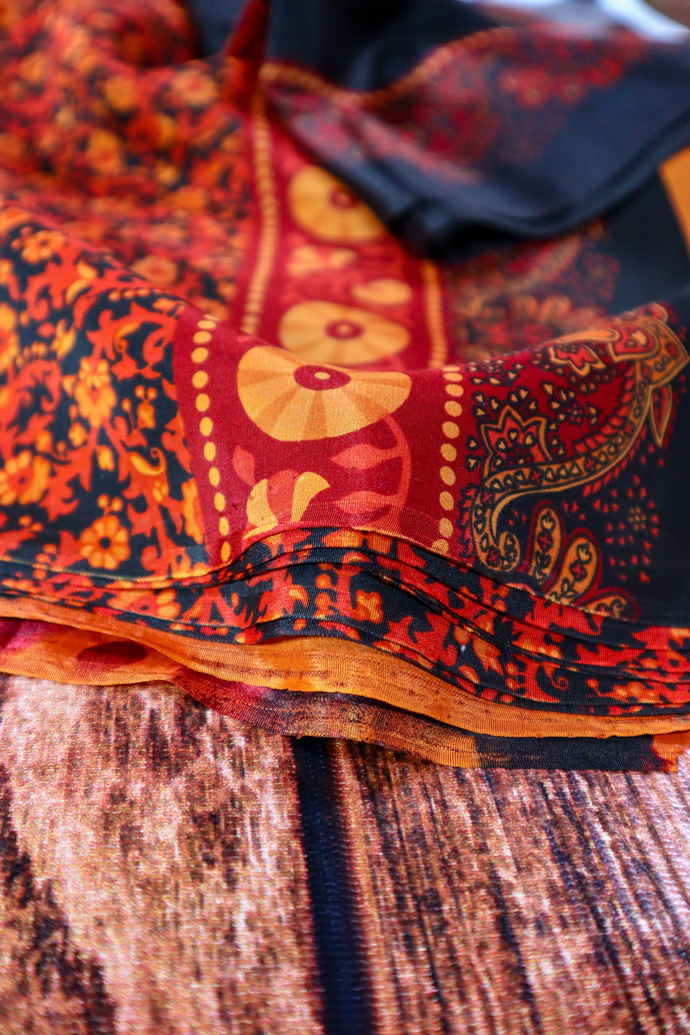 Premium Quality Black and Orange Shamoz Silk Shirt and Dupatta  by Bannuci
