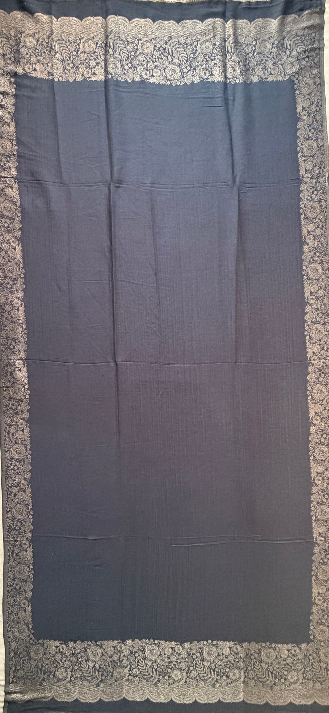 Premium Quality Blue Silver Reversible Moonlight Kani Pashmina Cashmere Shawl