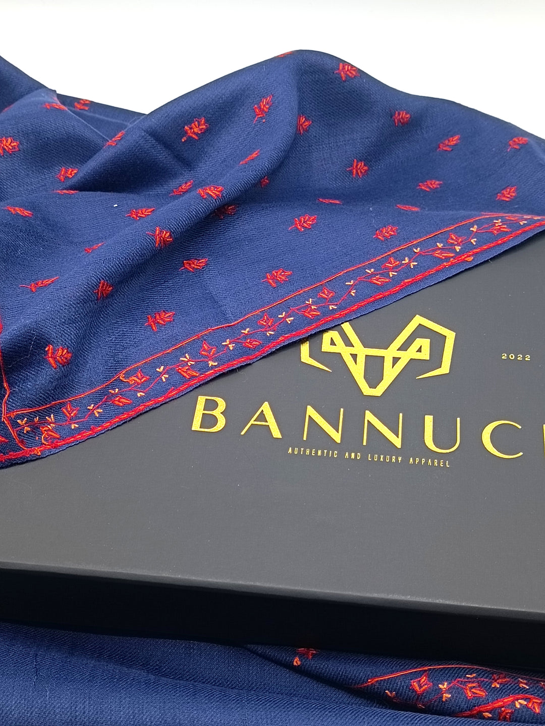 Premium Quality Hand embroidered Blue pashmina/Cashmere shawl by BANNUCI
