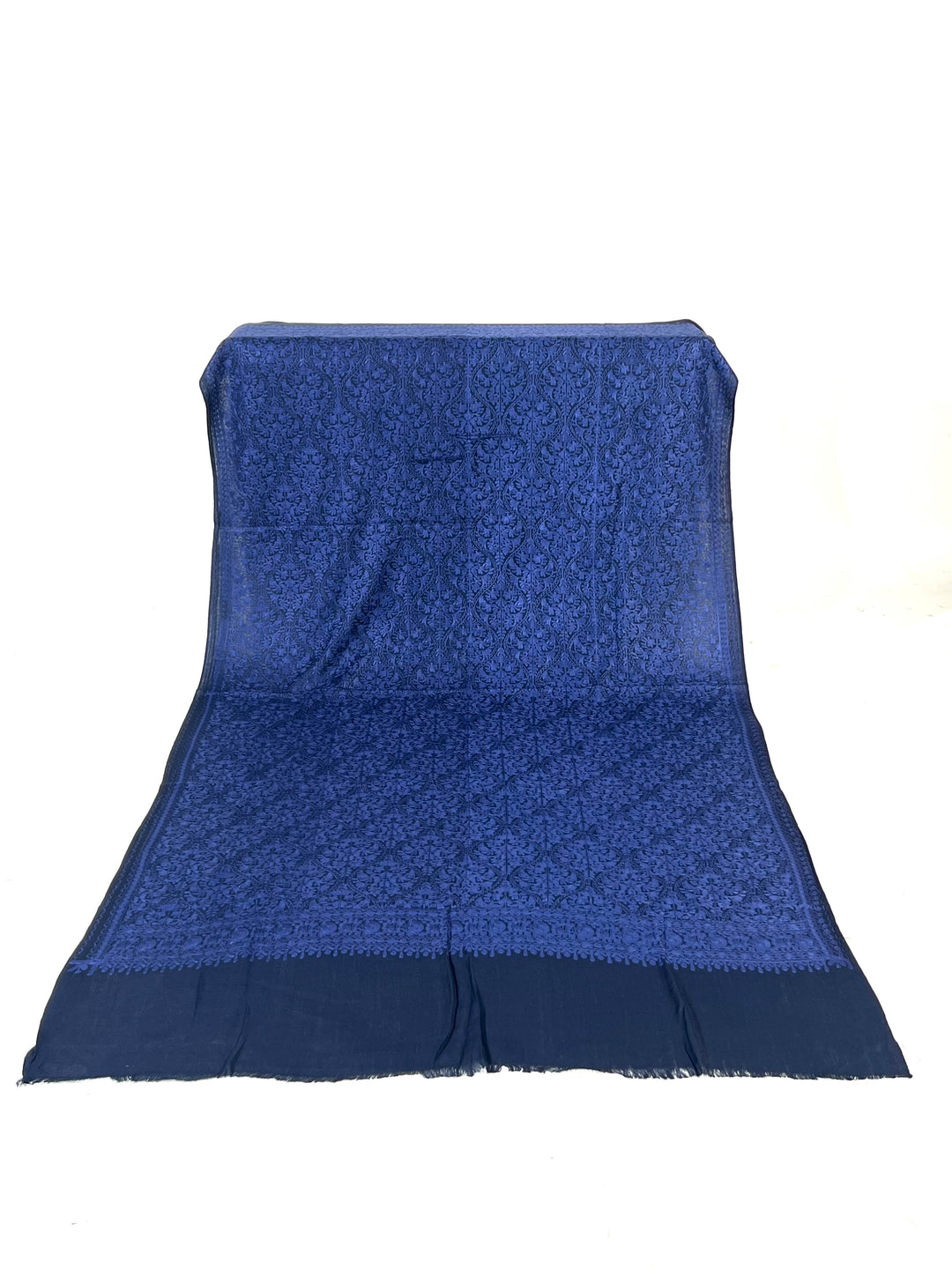 Premium Quality Navy Blue with Purple Embroidered Pashmina Cashmere Shawl