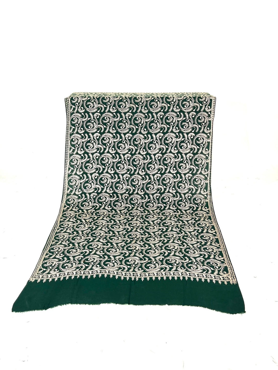 Premium Quality Dark Green Off White Embroidered Pashmina Cashmere Shawl