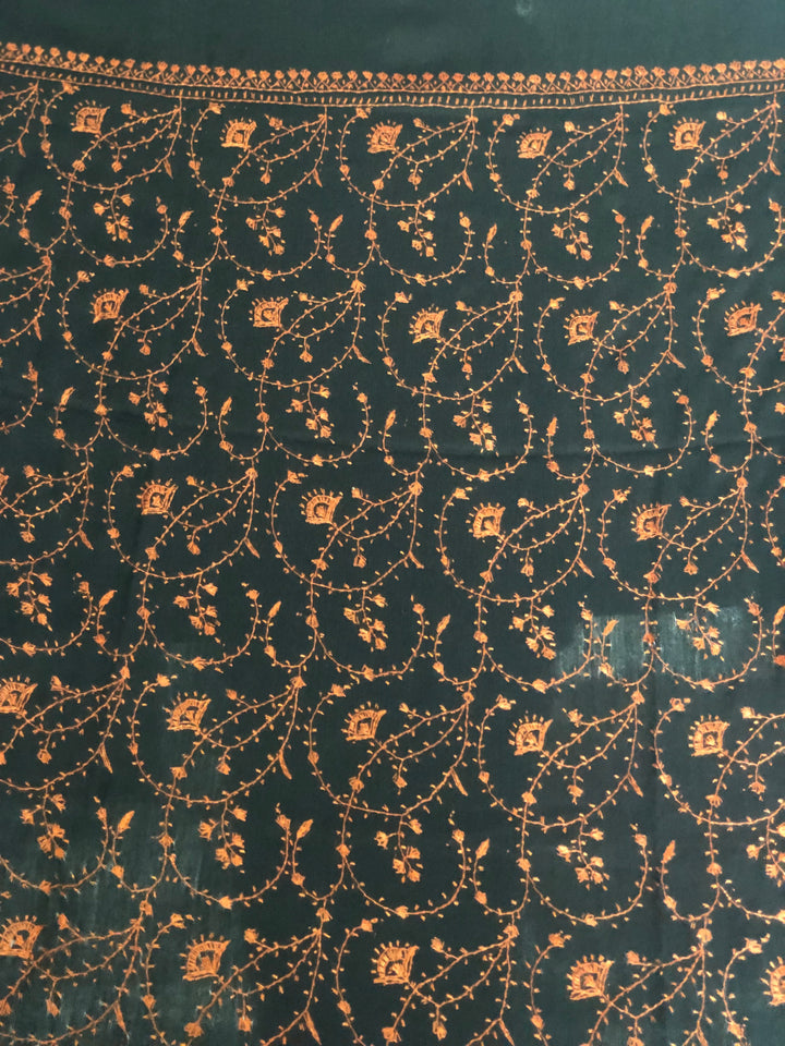 Premium Quality Orange Embroidered Black Pashmina Cashmere Shawl