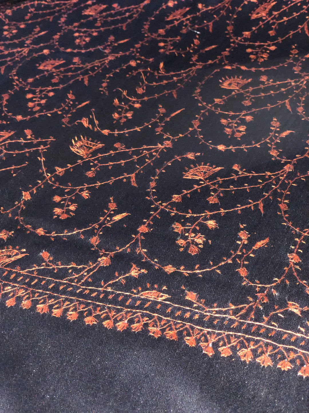 Premium Quality Orange Embroidered Black Pashmina Cashmere Shawl
