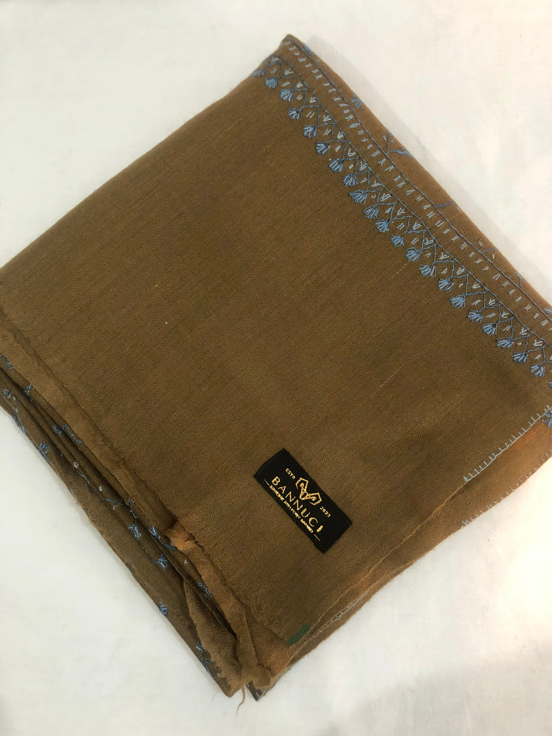 Premium Quality Hand Embroidered Brown Pashmina Cashmere Shawl
