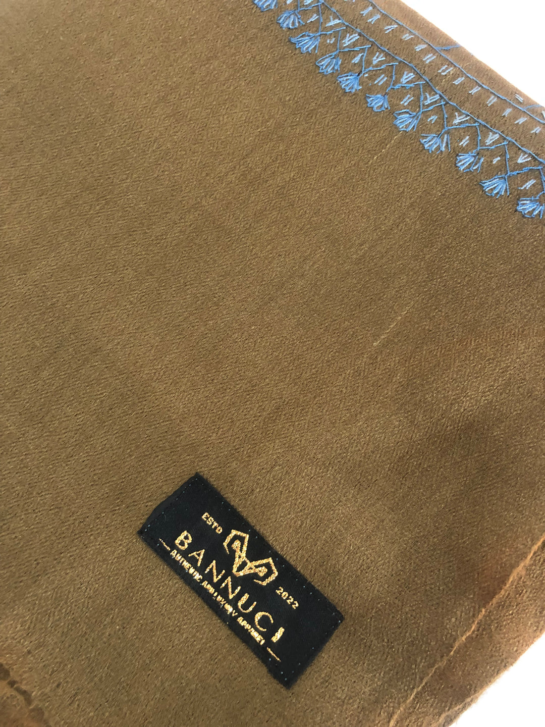 Premium Quality Hand Embroidered Brown Pashmina Cashmere Shawl