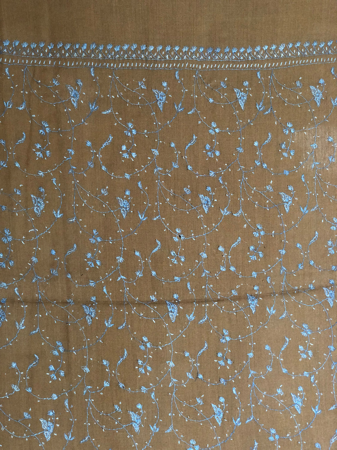 Premium Quality Hand Embroidered Brown Pashmina Cashmere Shawl