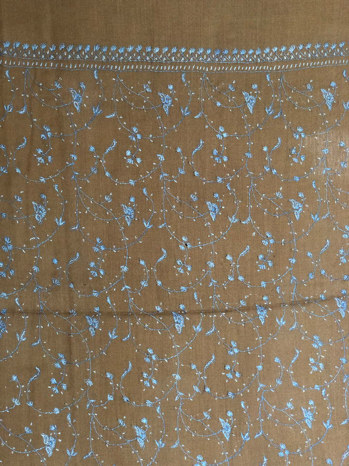 Premium Quality Hand Embroidered Brown Pashmina Cashmere Shawl