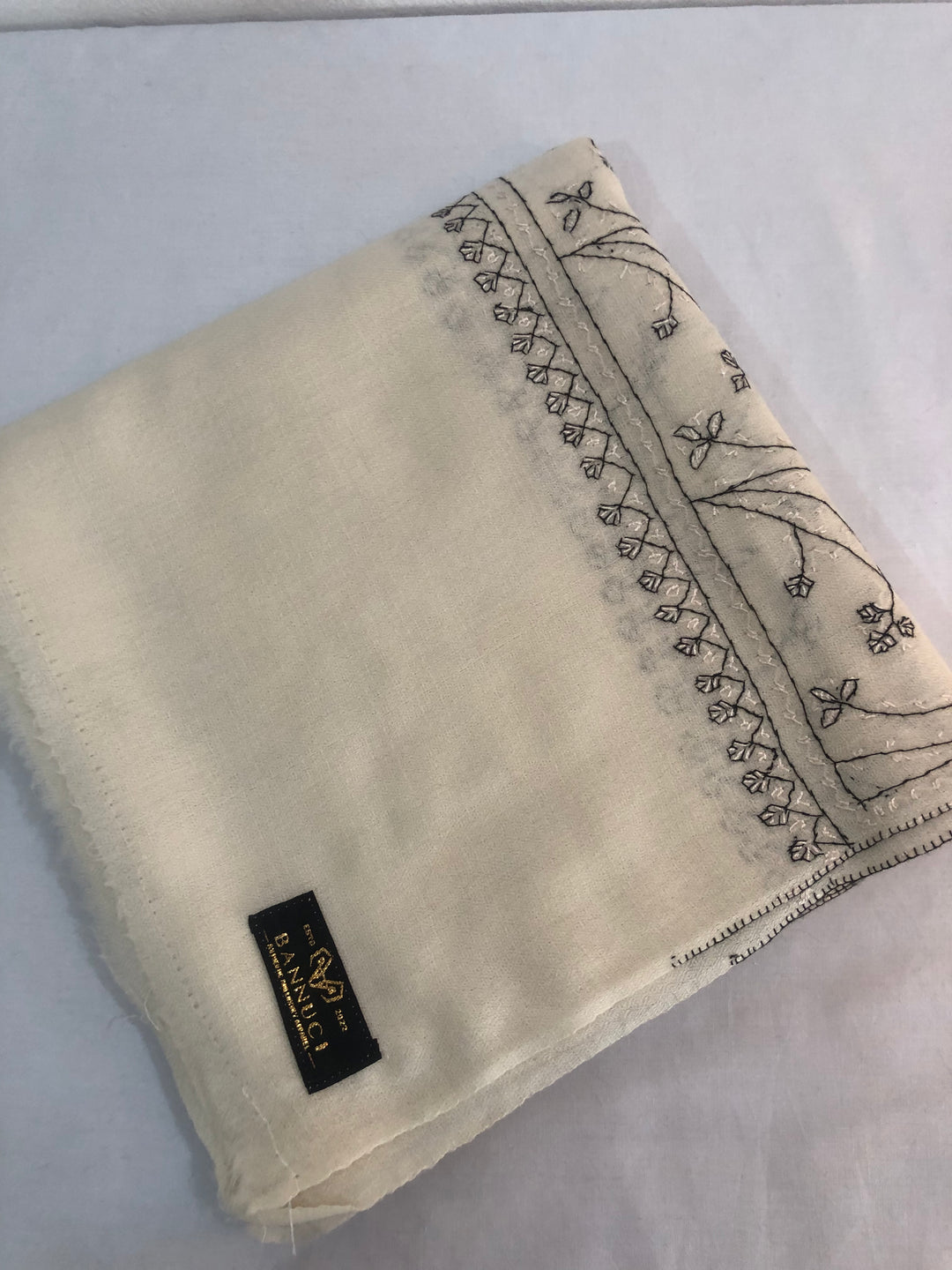 Premium Quality Hand Embroidered White Pashmina Cashmere Shawl