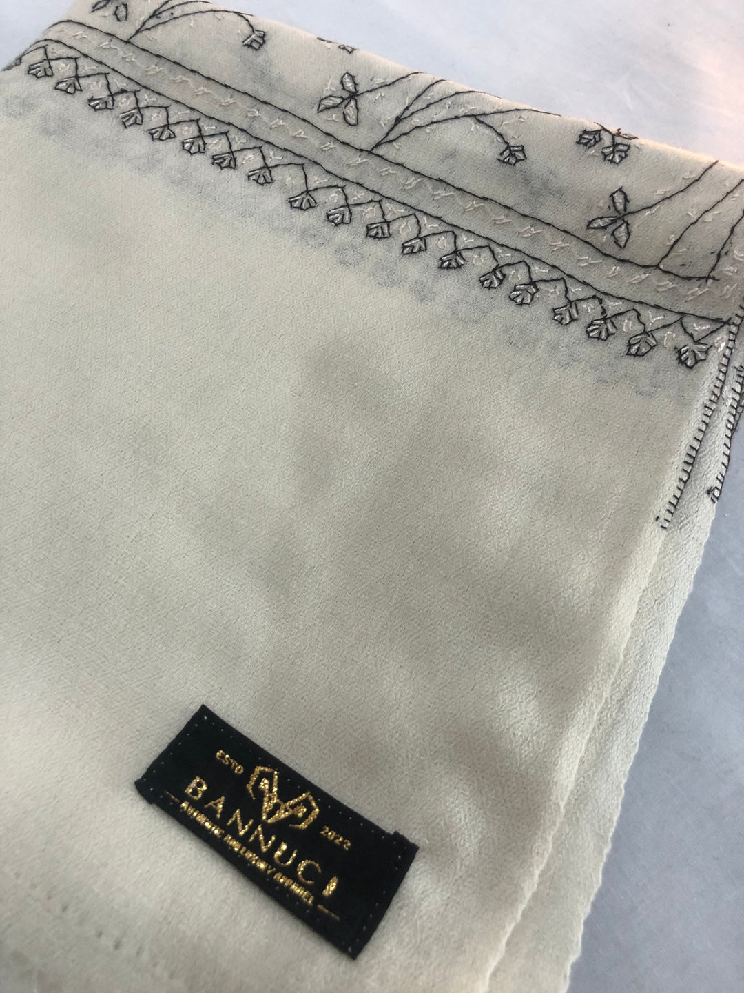 Premium Quality Hand Embroidered White Pashmina Cashmere Shawl
