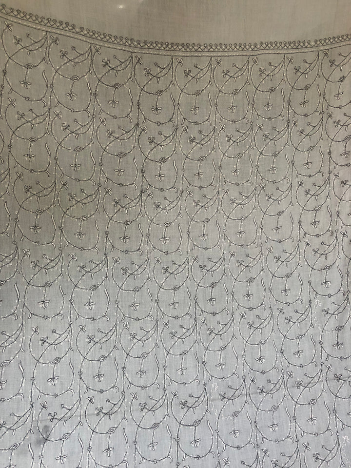 Premium Quality Hand Embroidered White Pashmina Cashmere Shawl