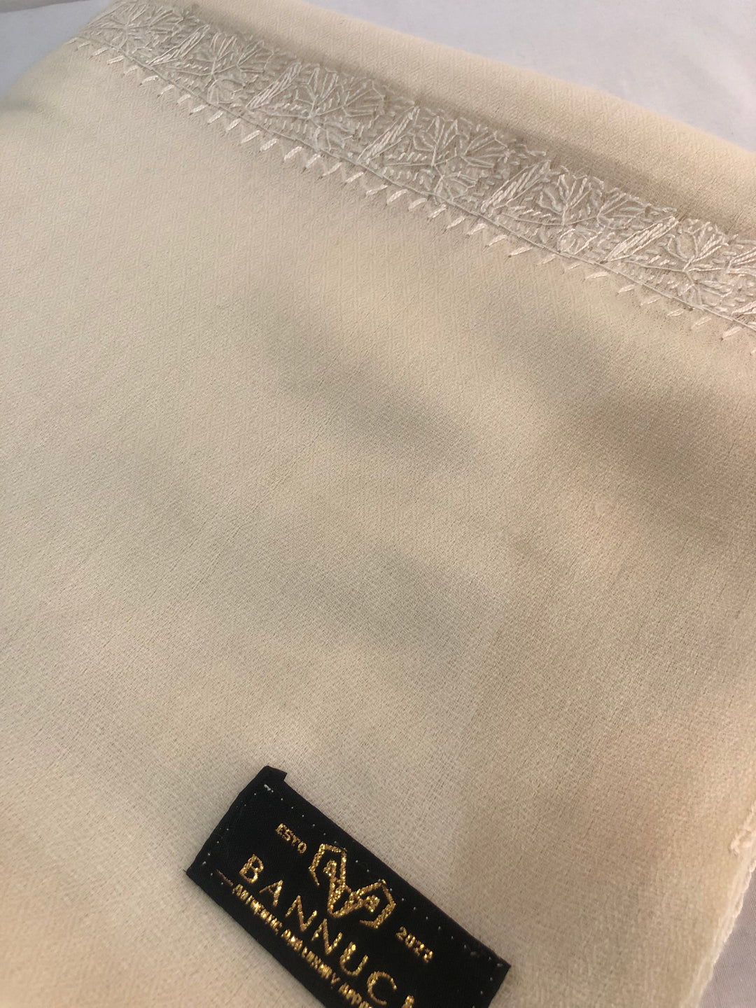 Premium Quality Off White Hand Embroidered Pashmina Cashmere Shawl