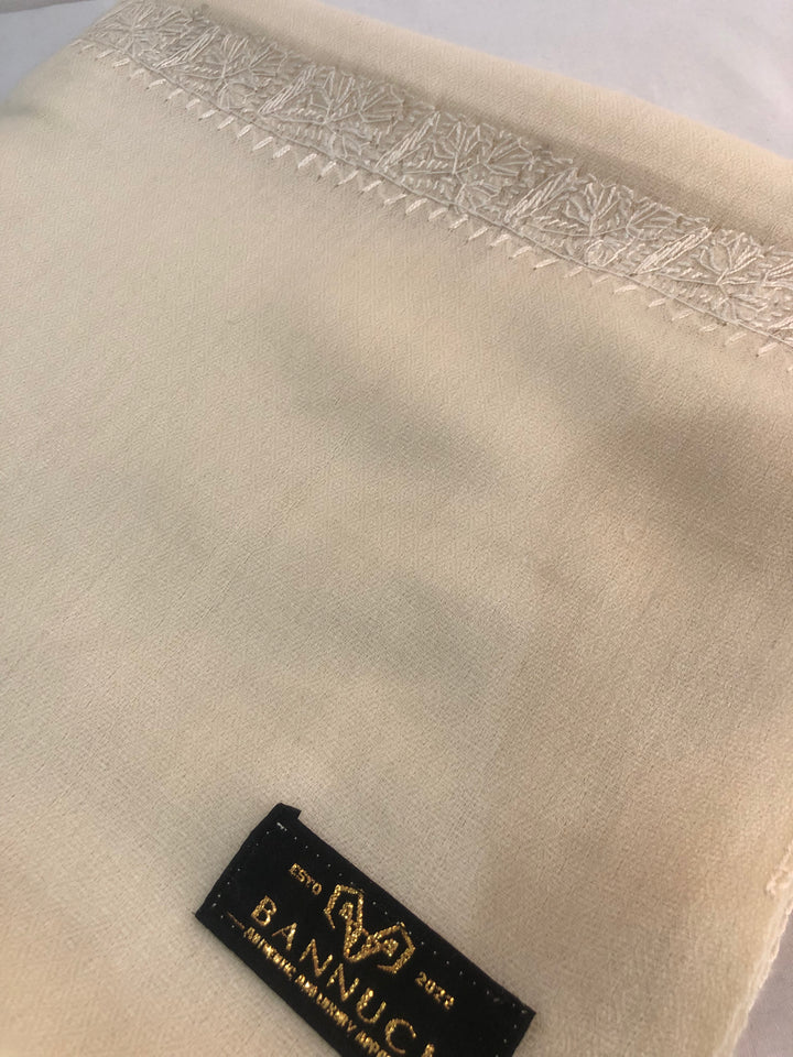 Premium Quality Off White Hand Embroidered Pashmina Cashmere Shawl