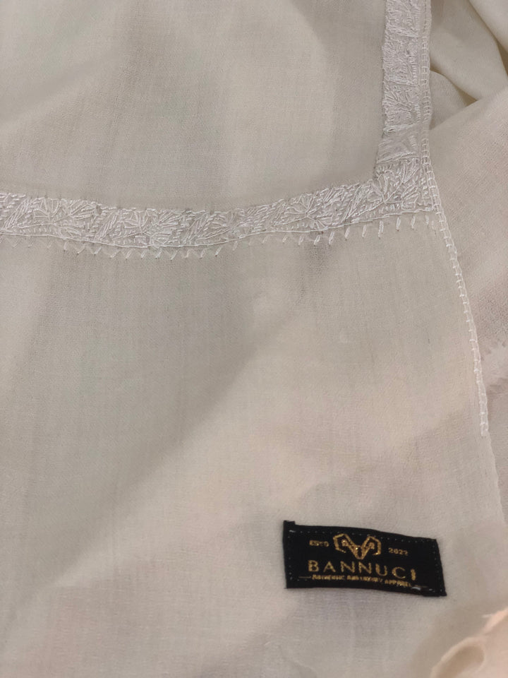 Premium Quality Off White Hand Embroidered Pashmina Cashmere Shawl