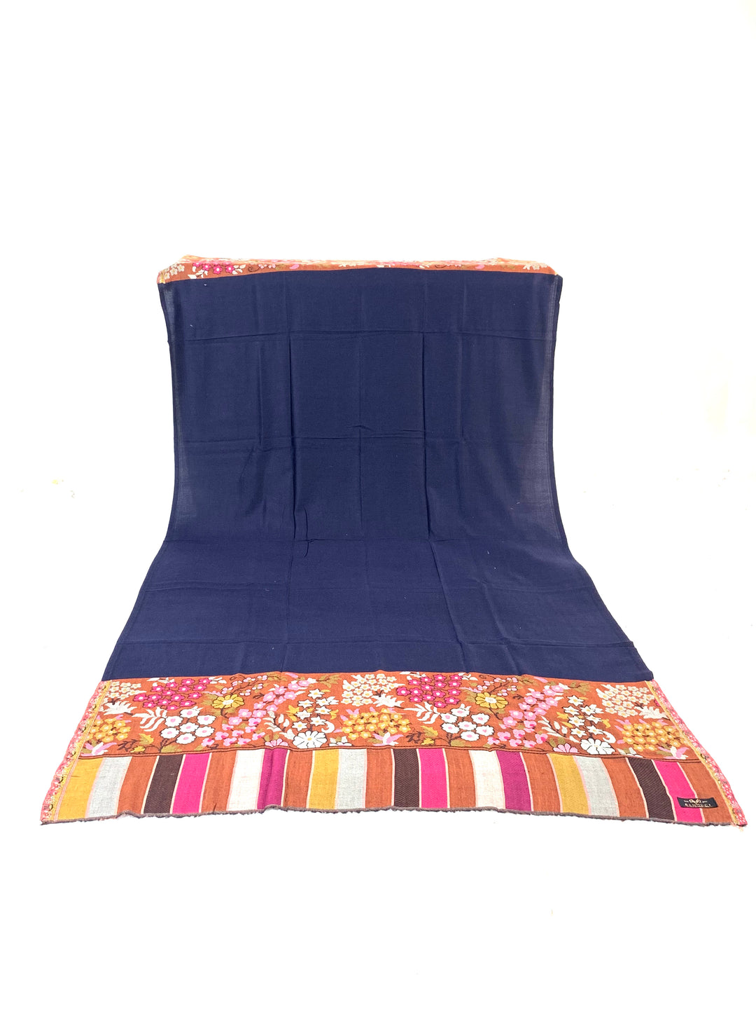 Premium Quality navy blue multi color Woven Pashmina Cashmere Shawl