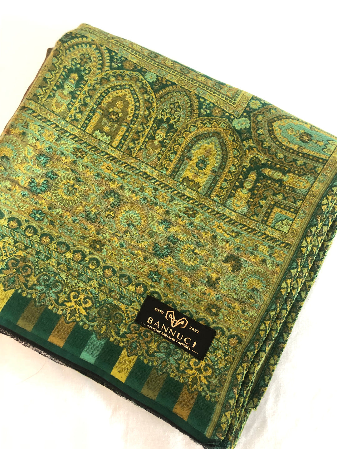 Premium Quality Moon Light Parrot Green Color Woven Pashmina Cashmere Shawl