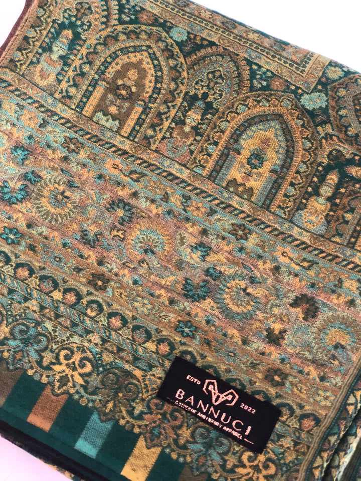 Premium Quality Moon Light Parrot Green Color Woven Pashmina Cashmere Shawl