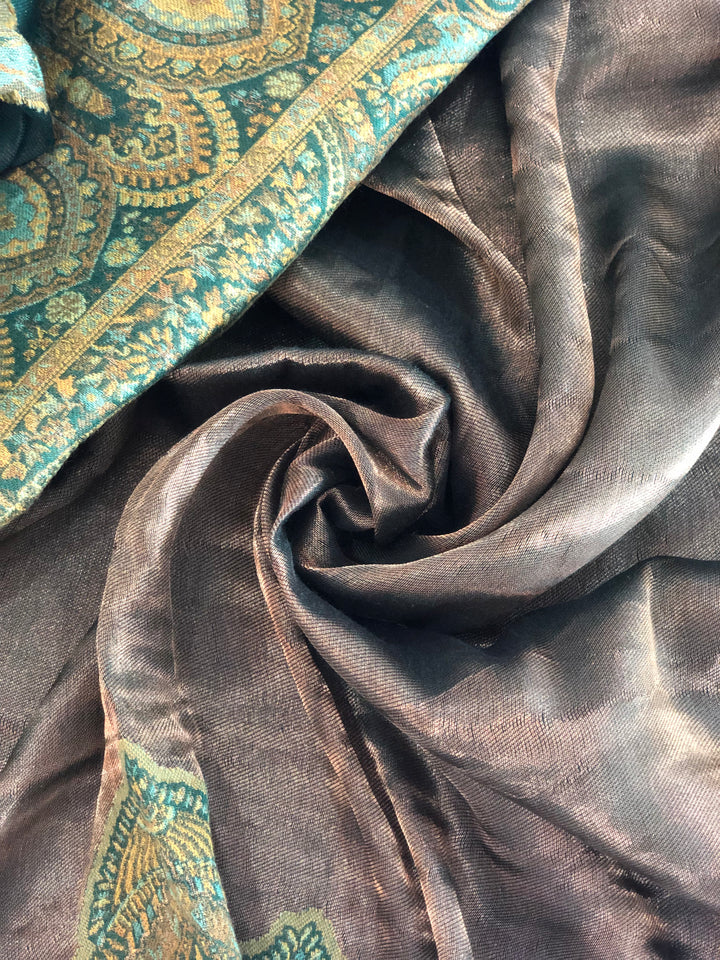 Premium Quality Moon Light Parrot Green Color Woven Pashmina Cashmere Shawl