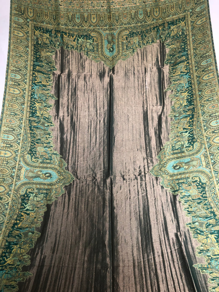 Premium Quality Moon Light Parrot Green Color Woven Pashmina Cashmere Shawl