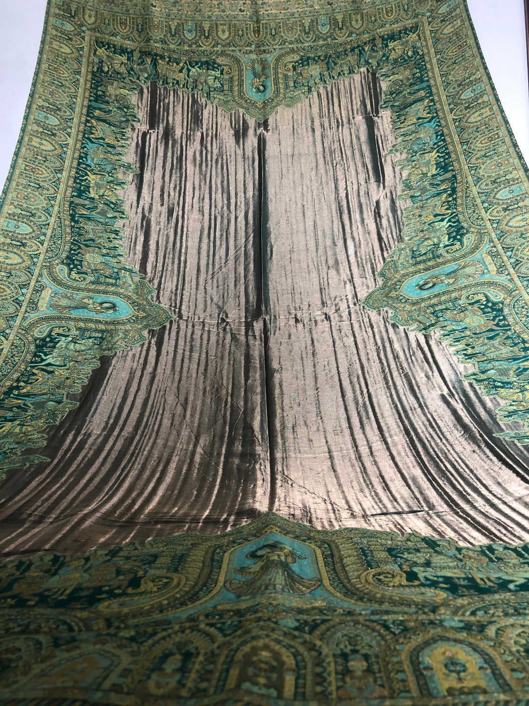 Premium Quality Moon Light Parrot Green Color Woven Pashmina Cashmere Shawl