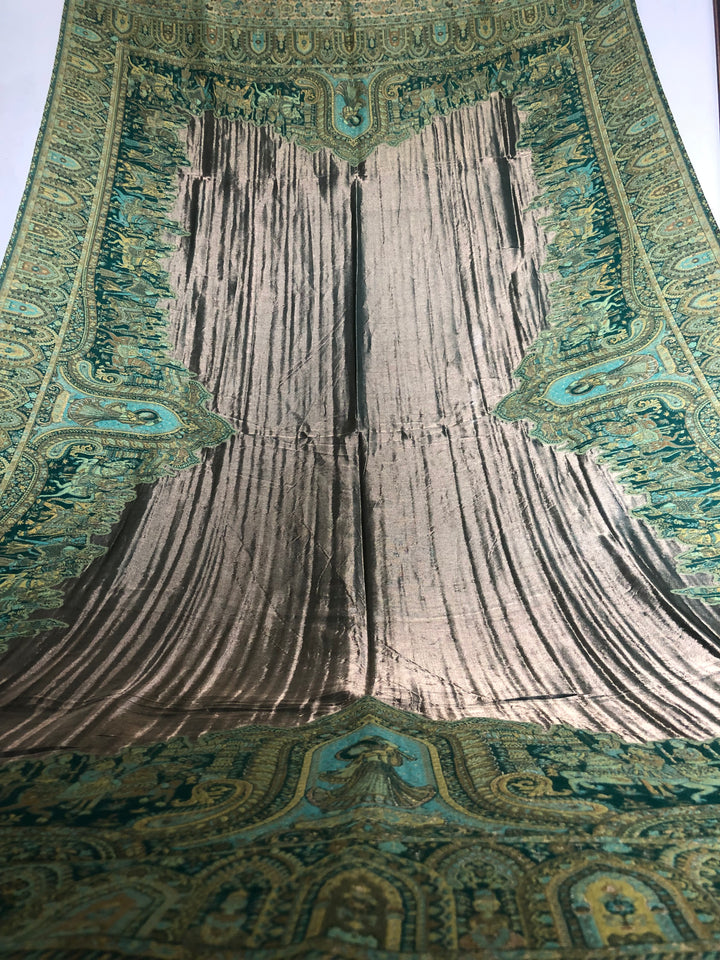 Premium Quality Moon Light Parrot Green Color Woven Pashmina Cashmere Shawl