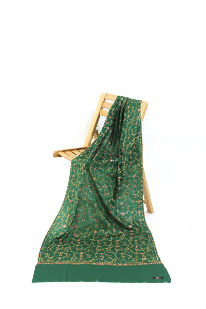 Premium Quality Green Hand Embroidered Pashmina Cashmere Stole