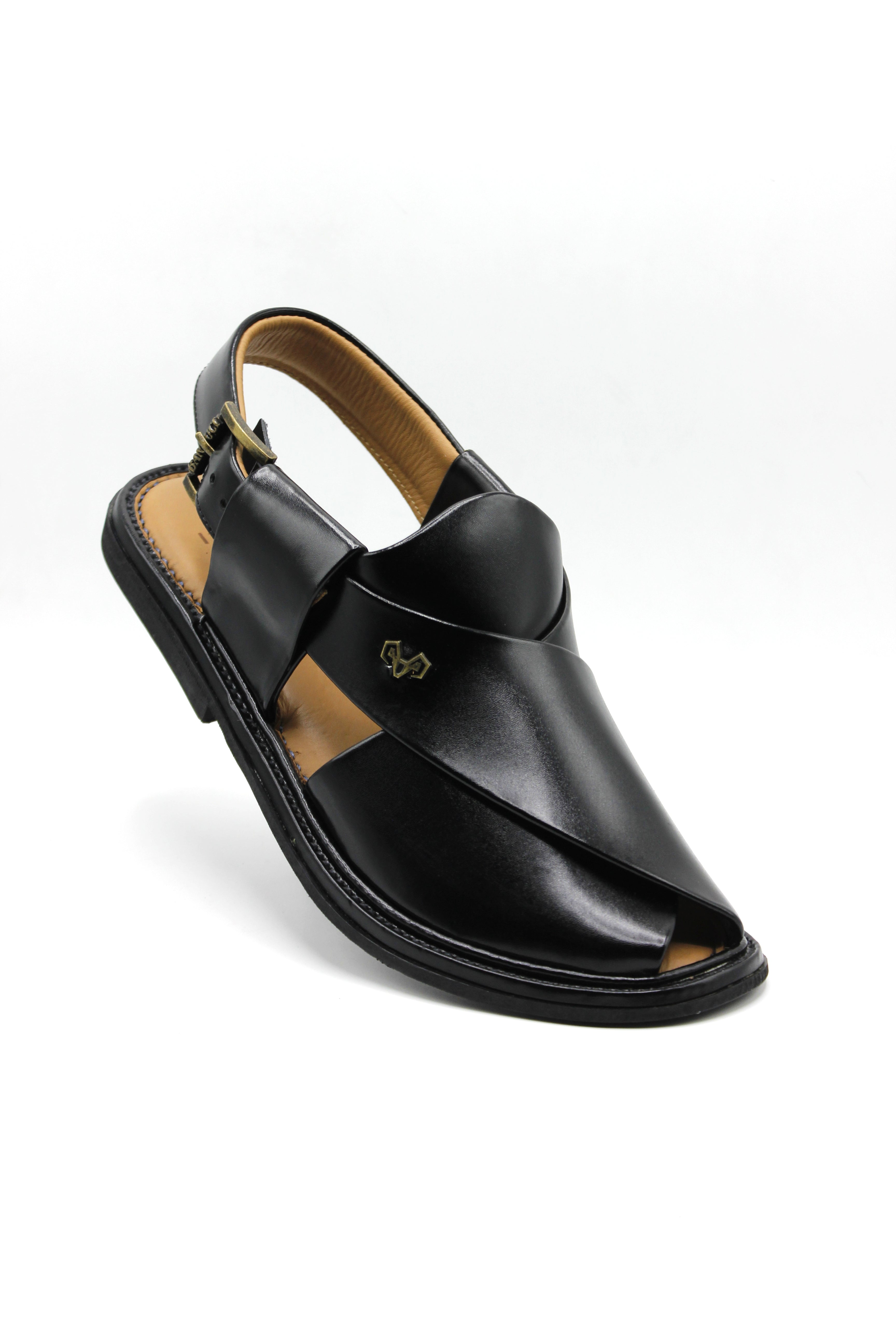 Luxury Round Shape Black Peshawari Chappal Bannuci