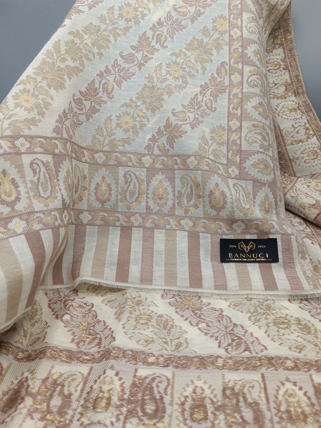 Premium Quality Beige Color Woven Pashmina Cashmere Shawl – Bannuci