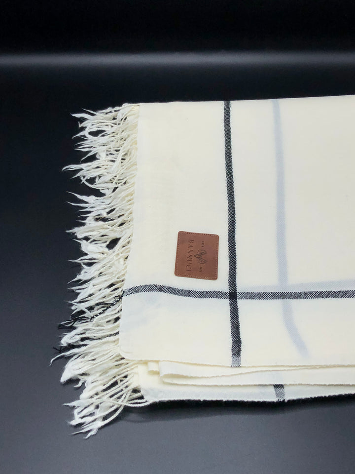 Premium Quality Off White Black Border Pure Woolen Shawl