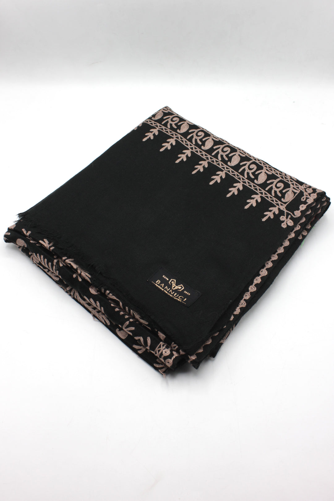 Premium Quality Black Embroidered Pashmina Cashmere Shawl