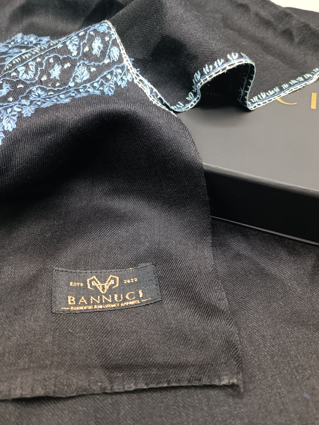 Premium Quality Black Hand Embroidered Pashmina Cashmere Stole 2
