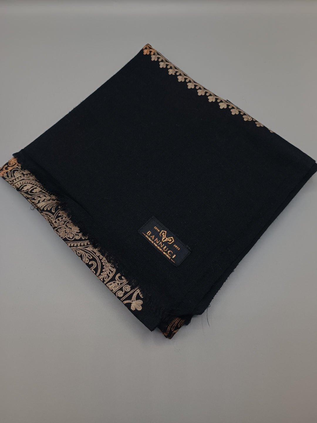 Premium Quality Black  Embroidered Pashmina Cashmere Stole