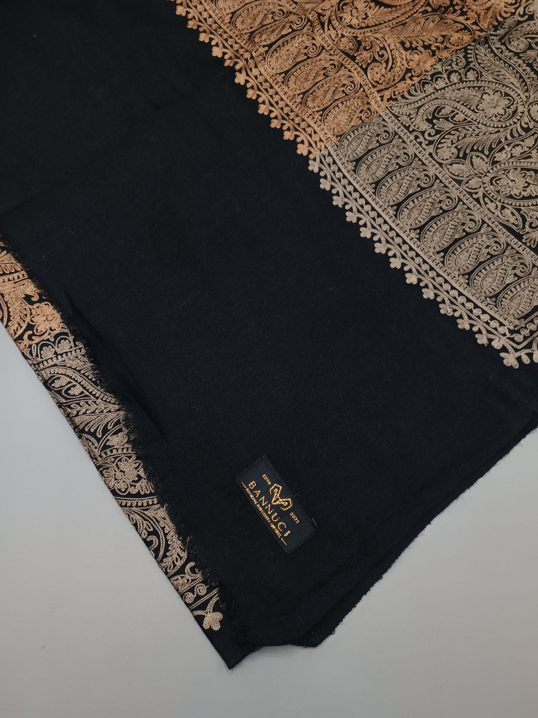 Premium Quality Black  Embroidered Pashmina Cashmere Stole