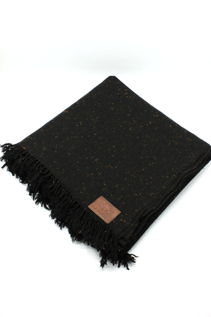 Premium Quality Black Orange Dotted Woolen Blend Shawl