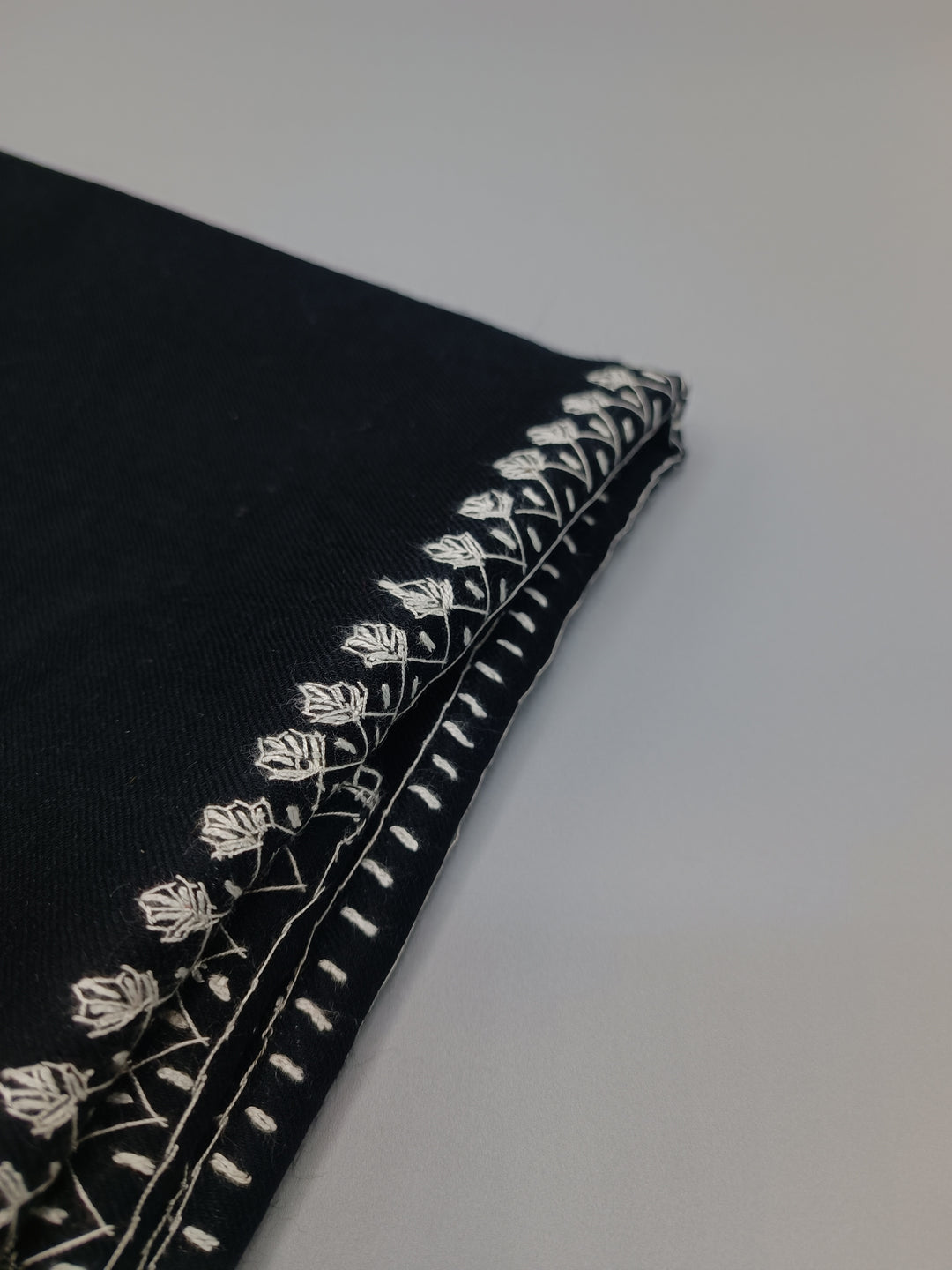 Premium Quality Black White Hand Embroidered Pashmina Cashmere Stole