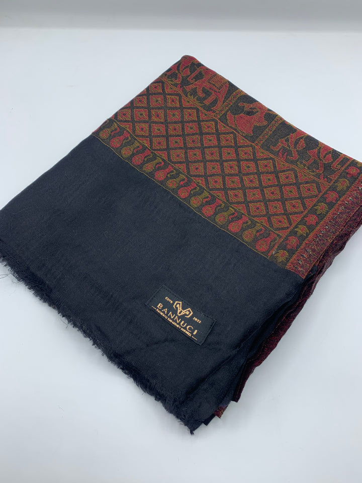 Premium Quality Black With Red  Shikargah Woven Pashmina Cashmere Shawl