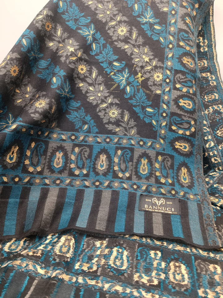 Premium Quality Blue Black Woven Pashmina Cashmere Shawl