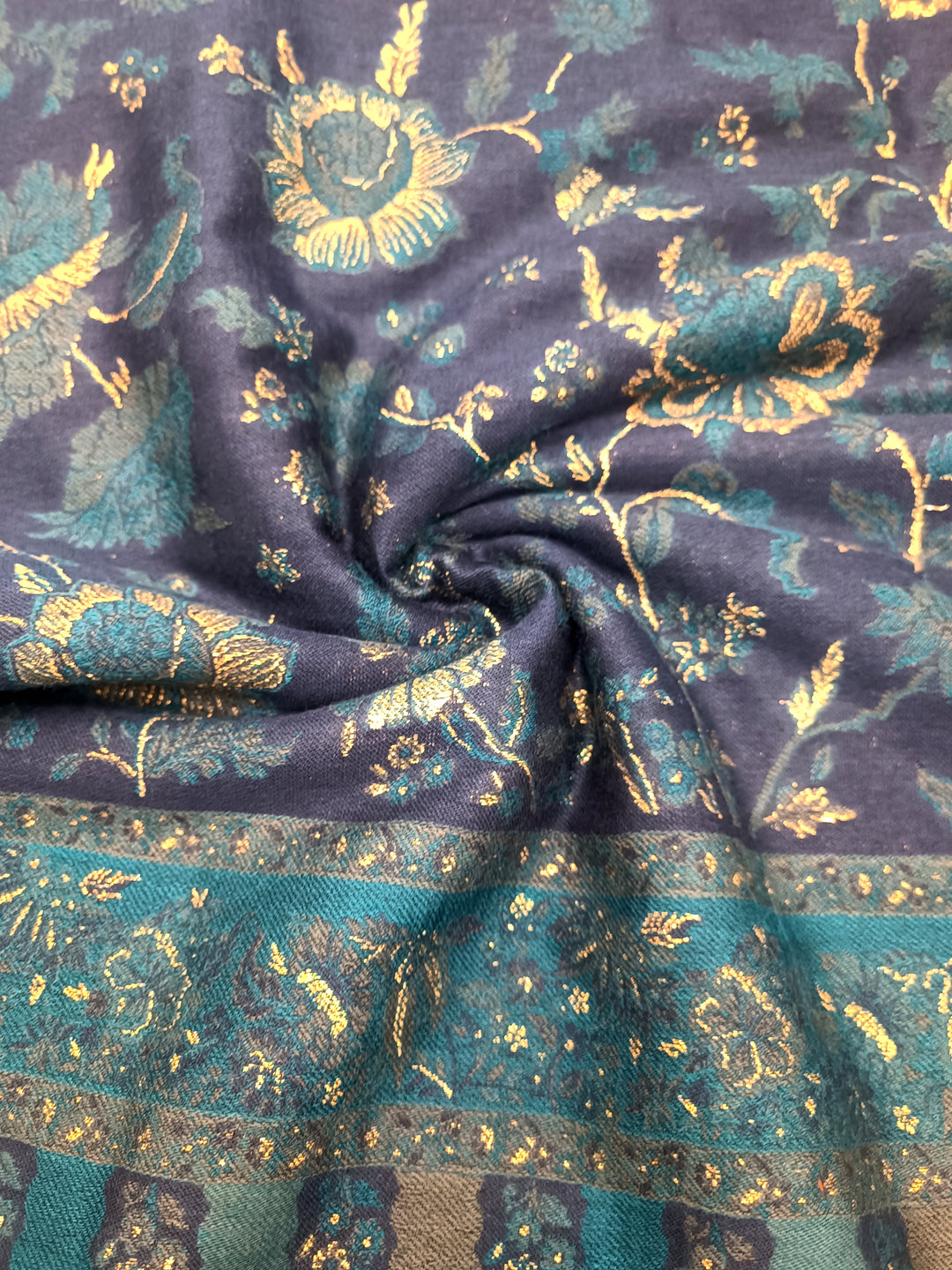 Premium Quality Blue Multi Color Woven Pashmina Cashmere Shawl