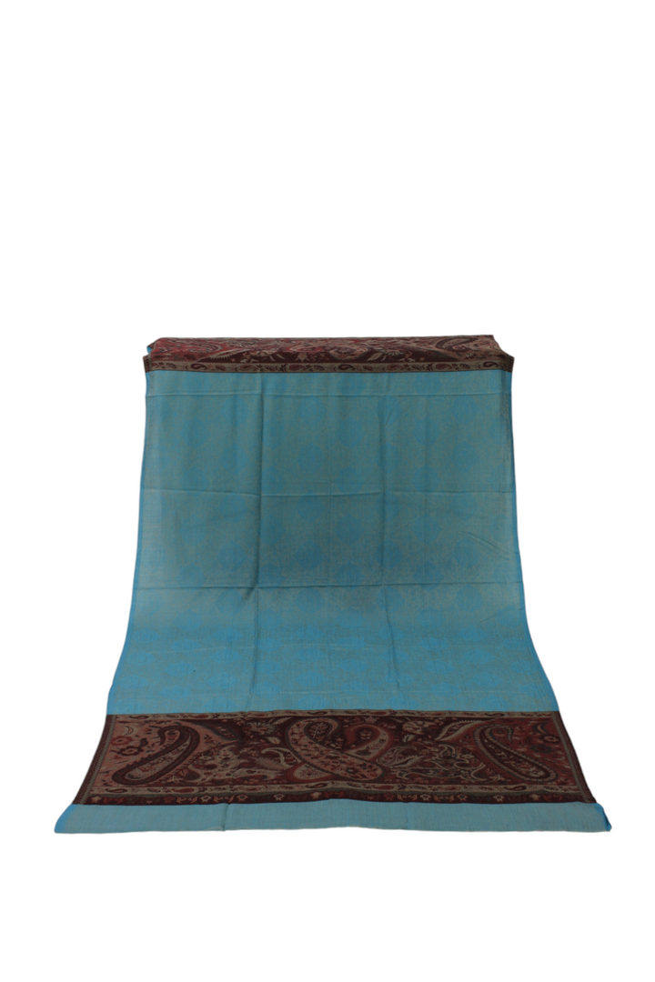 Premium Quality Blue with Meroon Bordererd Woven Pashmina Cashmere Shawl