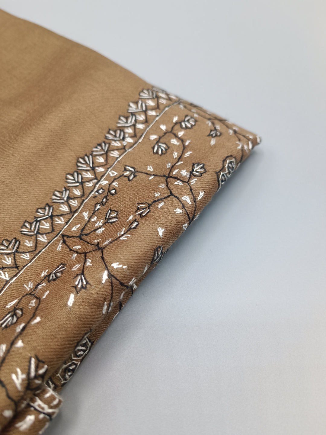 Premium Quality Brown Hand Embroidered Pashmina Cashmere Stole