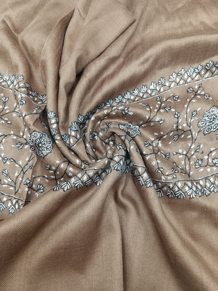 Premium Quality Brown Hand Embroidered Pashmina Cashmere Stole