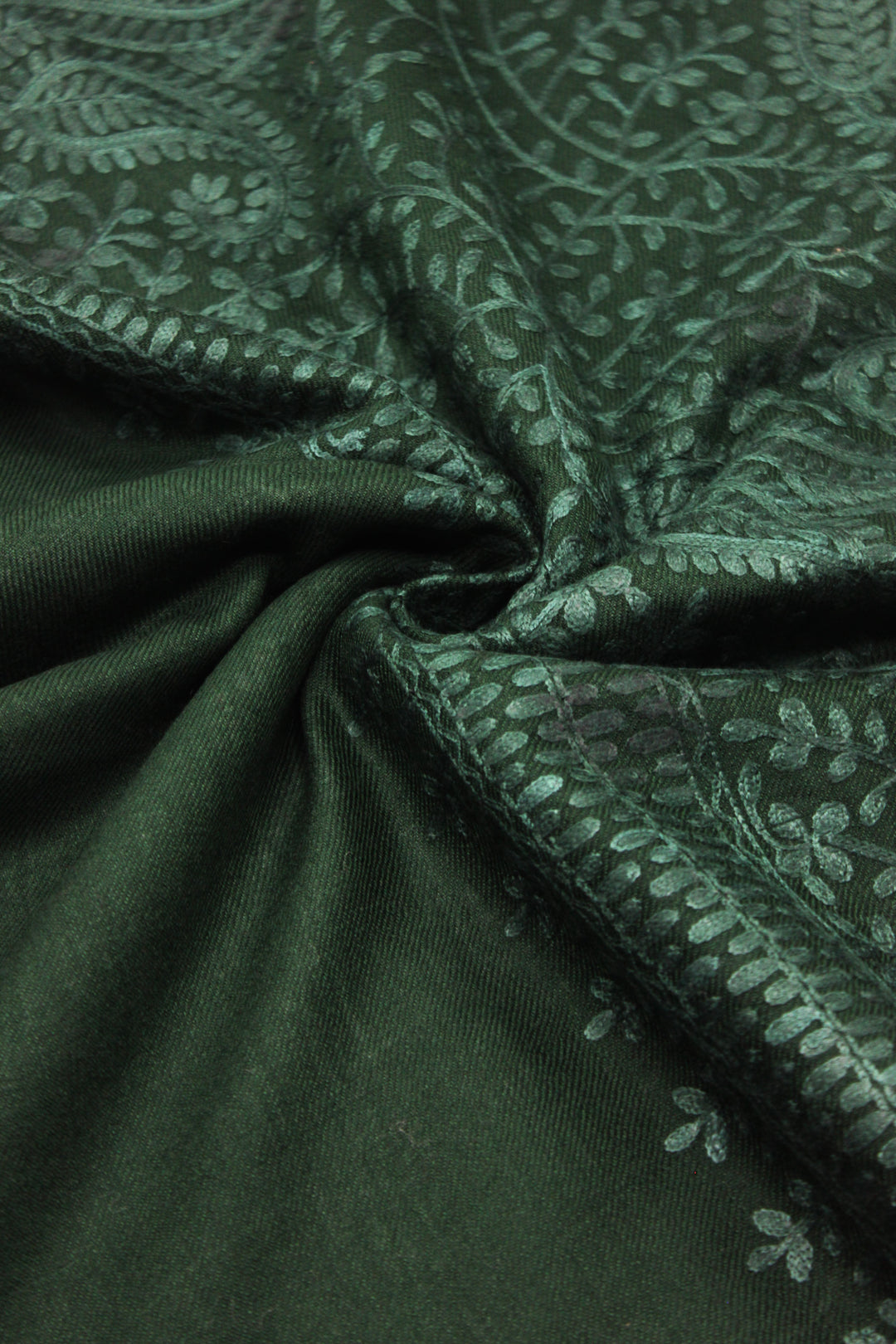 Premium Quality Dark Green Embroidered Pashmina Cashmere Shawl