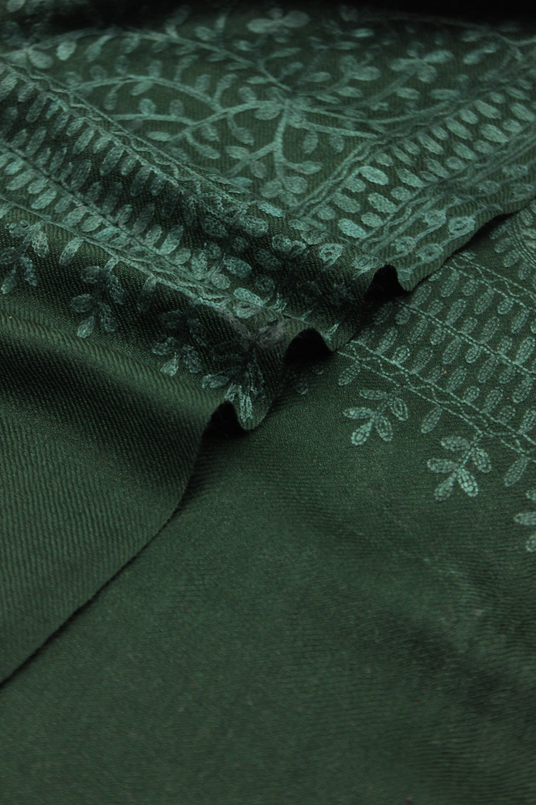 Premium Quality Dark Green Embroidered Pashmina Cashmere Shawl