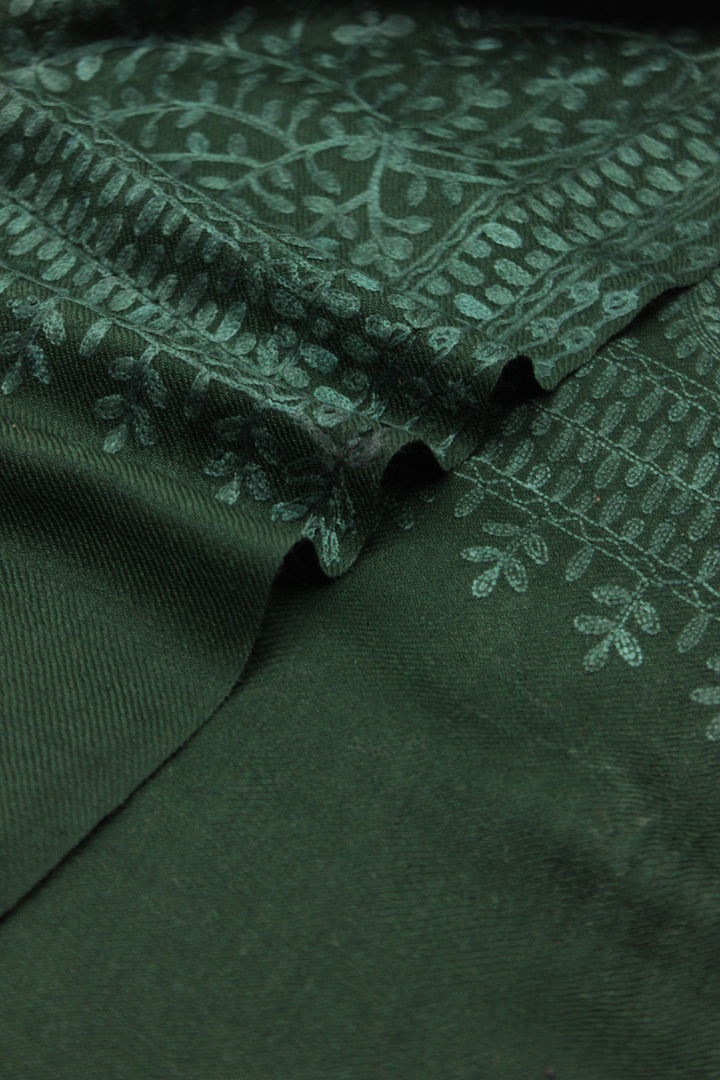 Premium Quality Dark Green Embroidered Pashmina Cashmere Shawl