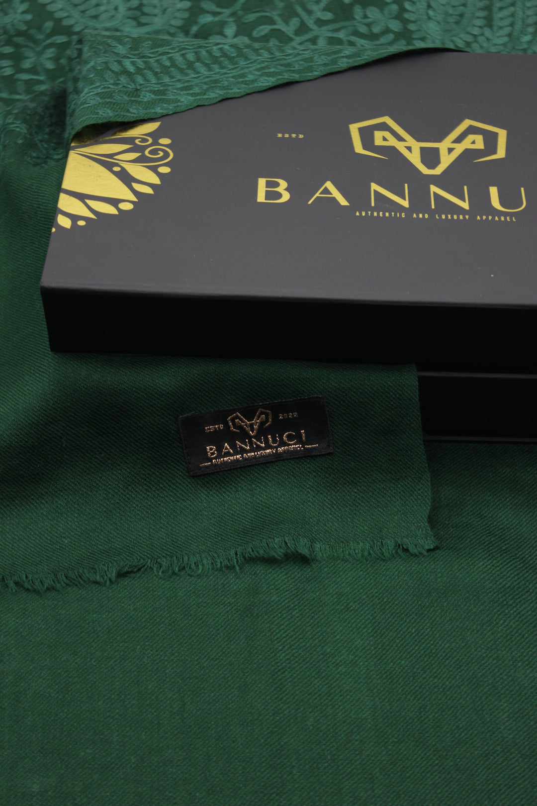 Premium Quality Dark Green Embroidered Pashmina Cashmere Shawl