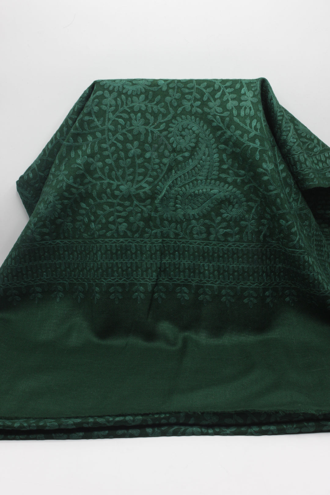 Premium Quality Dark Green Embroidered Pashmina Cashmere Shawl