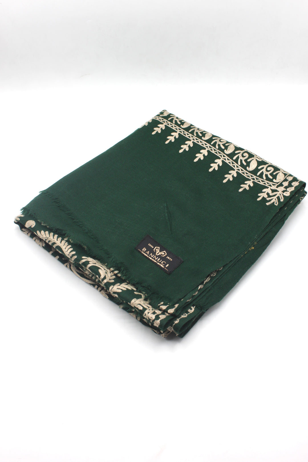 Premium Quality Dark Green Off White Embroidered Pashmina Cashmere Shawl