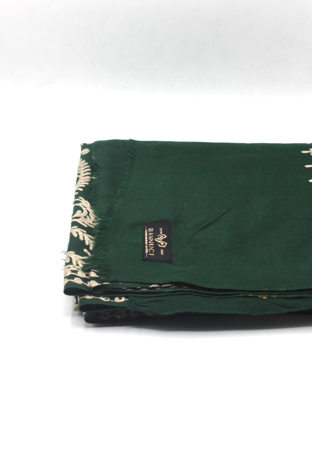 Premium Quality Dark Green Off White Embroidered Pashmina Cashmere Shawl